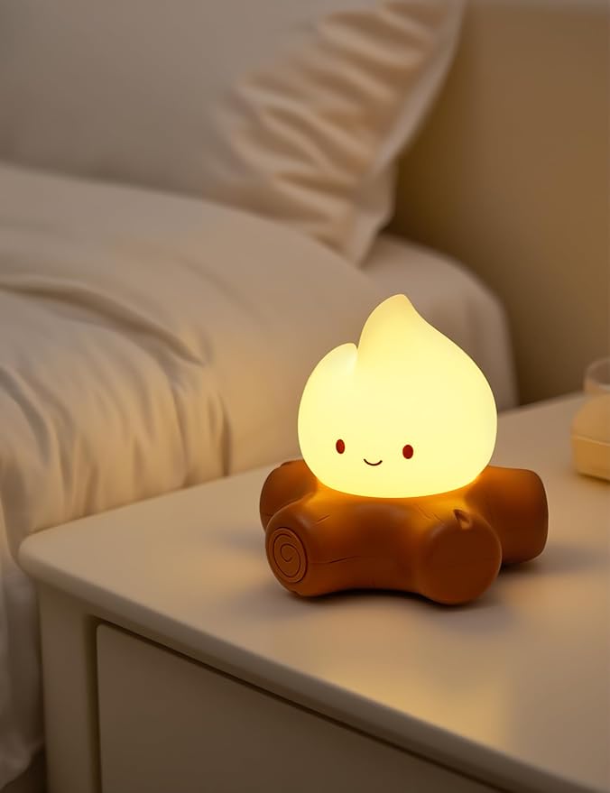 Campfire Night Light for Kids, Cute Campfire Lamp Gifts, LED Light up Flame Lights, Dimmable, Rechargeable Bedside Nightlight, Baby Nursery Dorm Kawaii Décor Toys