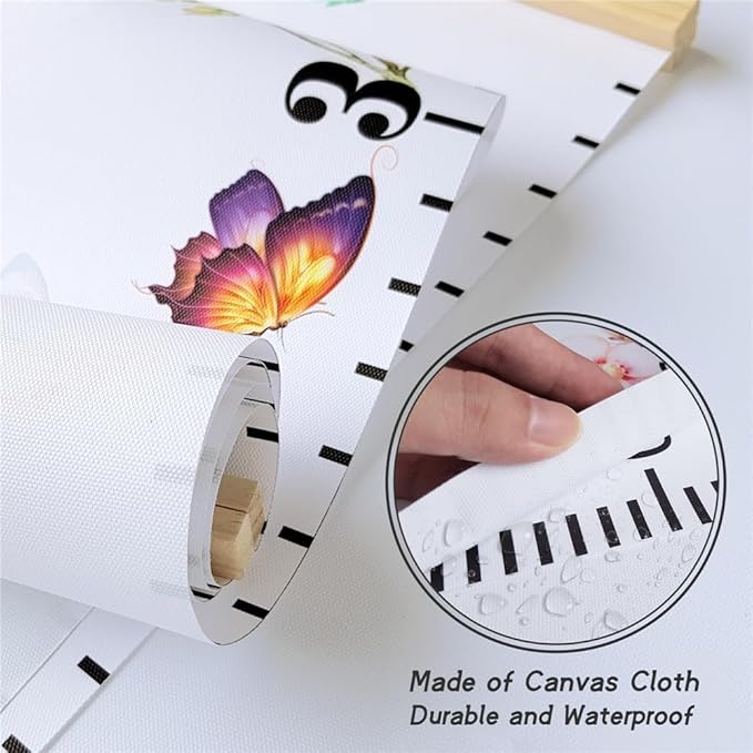 Baby Height Growth Chart - Canvas Height Chart for Kids Baby Child Toddler Boys Girls Growth Chart for Wall Room Nursery Decor Hangable and Removable Measuring Wall Ruler (Tower, Beige Wood)