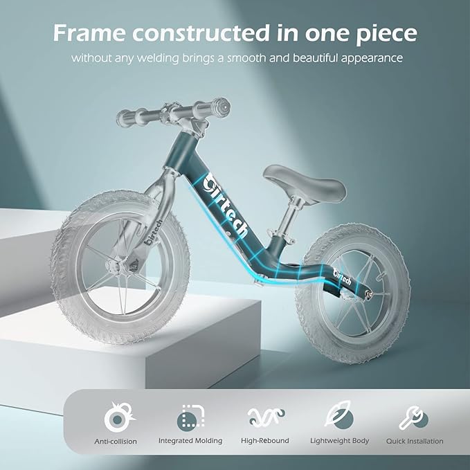 12" Balance Bike for 2, 3, 4, 5 Year Old Boys and Girls, Lightweight Nylon Frame Toddler Training Bike No Pedal Bikes for Kids with Adjustable Seat and Air Tires