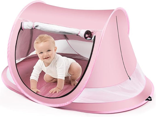 Baby Beach Tent,Large Pop Up Beach Tent Sun Shade for Beach,Portable Baby Travel Tent with Mosquito Net,Indoor Baby Play Tent,UPF 50+ UV Protection Sun Shelters for Infants