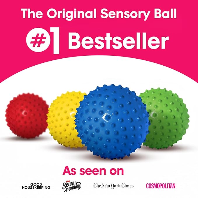 Edushape Original Sensory Ball for Baby - 7" Deflated with Pump, Blue Color, Enhances Gross Motor Skills for Kids 6 Months & Up