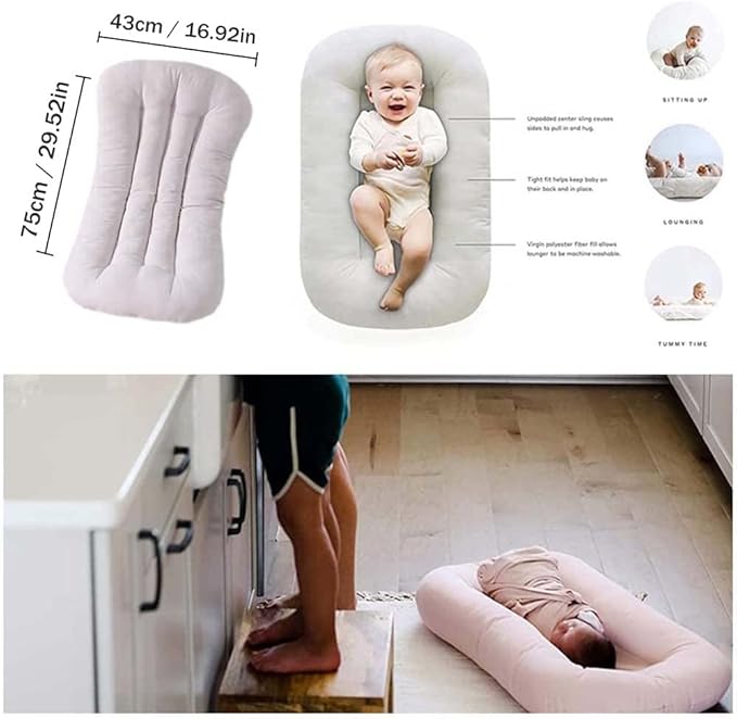 Baby Lounger Pillow, Infant Lounger for 0-24 Months, Soft Cotton and Portable Baby Lounger for Home (Brown)