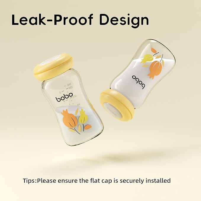 YOHKOH Breast Milk Storage Bottles - Wide Neck Glass Breastmilk Storage Bottles with Lids, BPA-Free (Yellow, 5.4oz (Pack of 4))