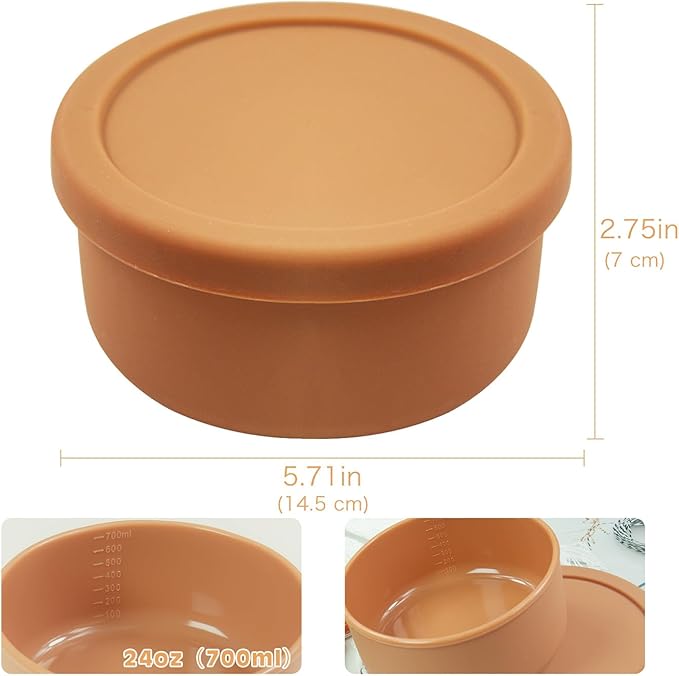 XU&PEIQI 24oz Silicone Lunch Box, Round Small Salad Bowl with Lid, Airtight Food Container for Meal Prep, Leftovers, Soup & Stew Storage. Microwave, Fridge, Dishwasher Safe. BPA-Free.(Ocean blue)