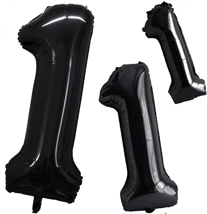 GOER Black Foil Balloons Number 1,Huge Number Balloons for 1st Birthday Party Supplies Anniversary Decorations (3 pcs,42 inch,32 inch,16inch)