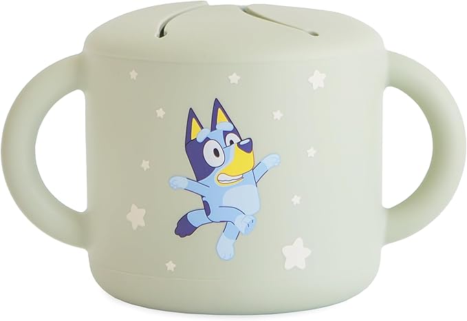 mushie x Bluey Silicone Snack Cup | Spill Proof Food Container for Toddler and Baby (Bluey Sage)