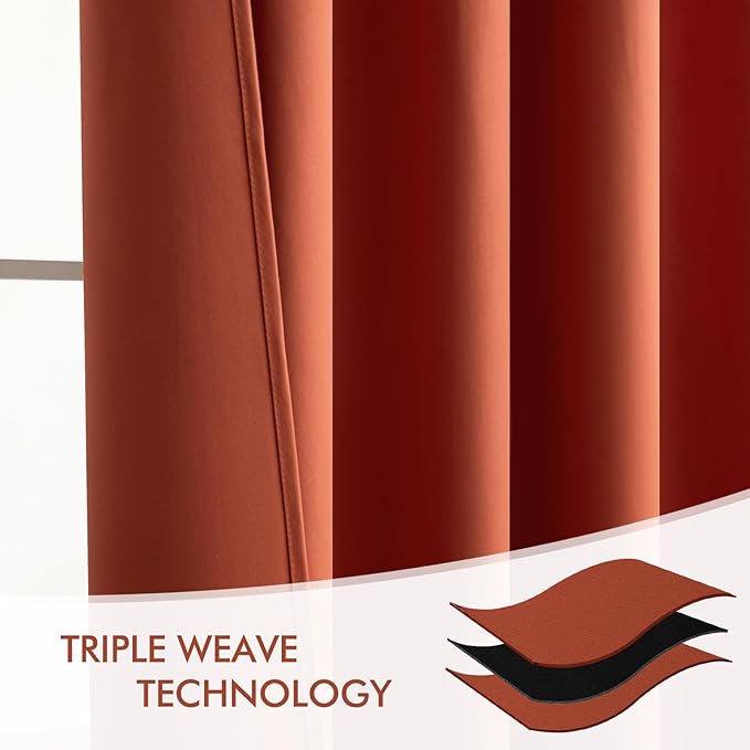 MIULEE Back Tab Burnt Orange Blackout Curtains 102 Inch Long 2 Panels Set for Bedroom, Fall Terracotta Rod Pocket/Pinch Pleated Thermal Insulated Room Darkening Light Blocking Floor to Ceiling Drapes