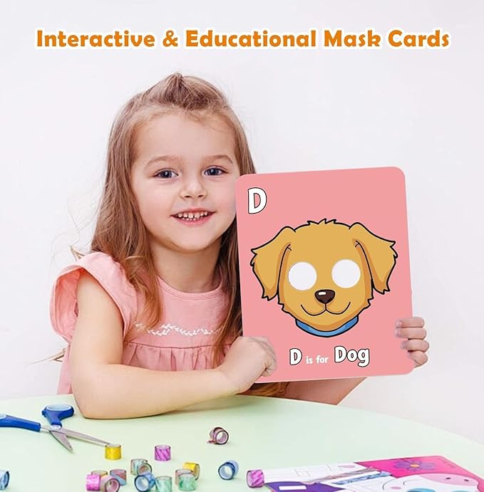 2025 New 26 PCS Alphabet Mask Cards,Alphabet Flash Cards with Animal Masks,Colorful Animals Flash Cards, Interactive Education Games, Learn Letters