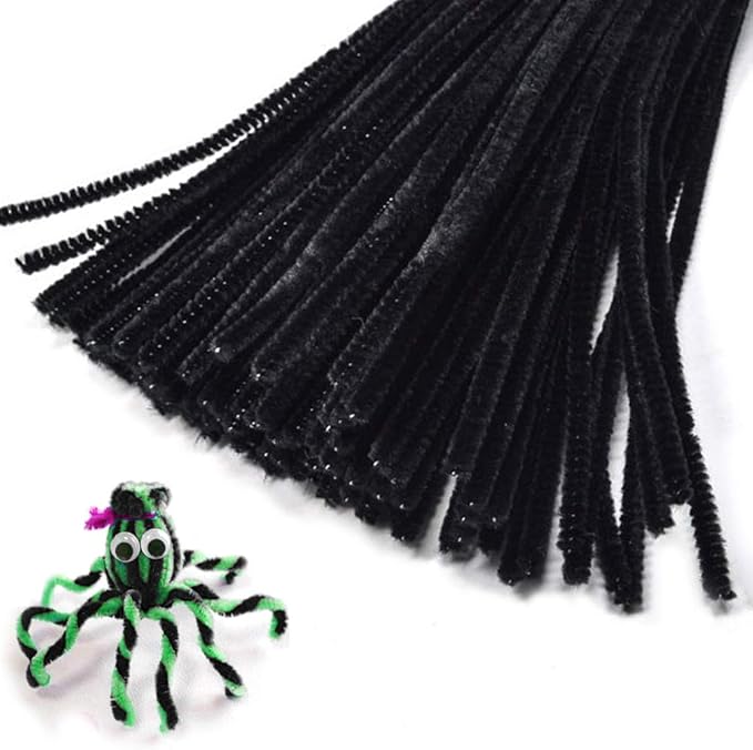 100 Chenille Stems, Black Pipe Cleaners for Hair, Crafts & Decorations
