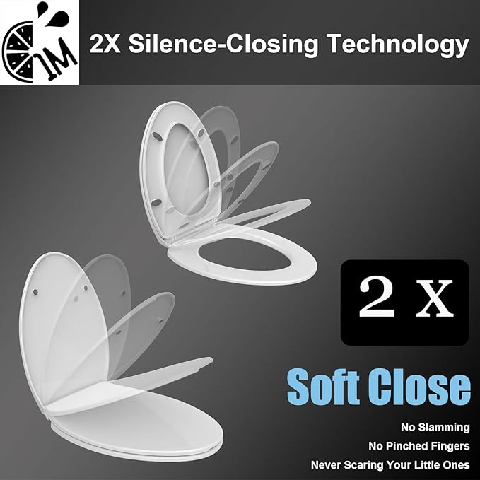 1M Soft Close Toilet Seat Elongated, Patented Quick Releasing for Easy Cleaning, Anti-Wiggling Design, Easy Installation (2PCS Pack)