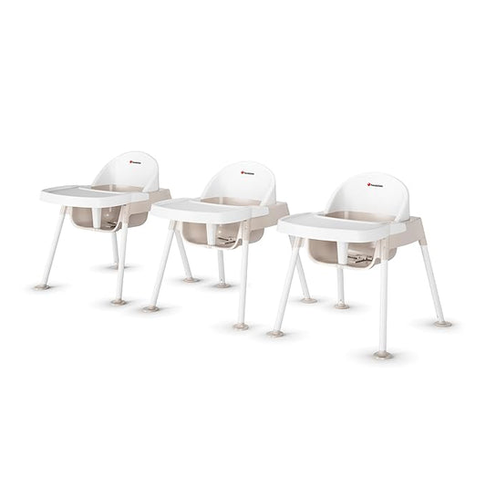 Foundations Secure Sitter Feeding Chairs 3-Pack, No-Tip Feet, 3-Point Adjustable Harness, Removable Tray, Stackable Feeding Chairs (13 inch)
