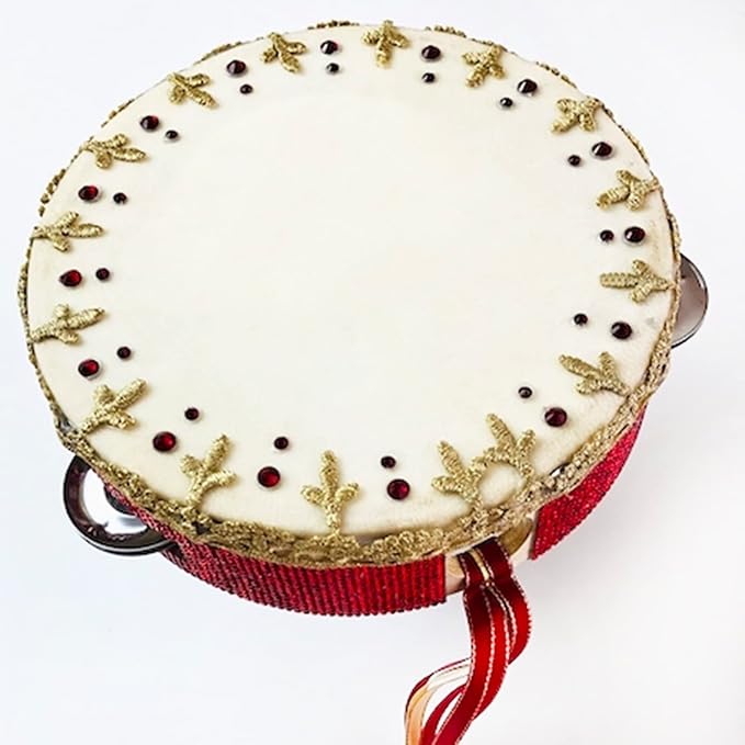 Tosnail 8" Wood Handheld Tambourine - Single Row 5 Pairs Jingles