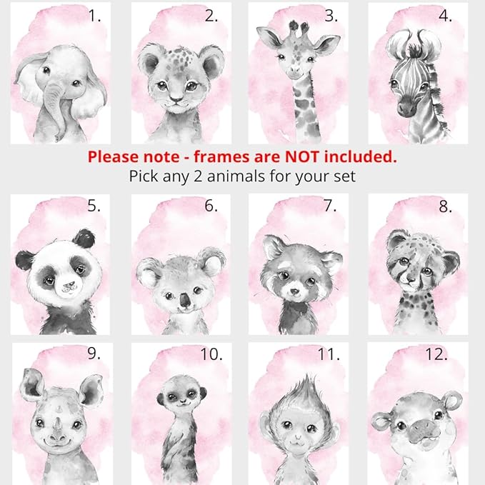 Safari Animals Set of 3 Unframed Poster Prints for Baby Girls Nursery Bedroom Playroom, Personalized Name, Choice of 12 Animals, Pink Purple (17x22)