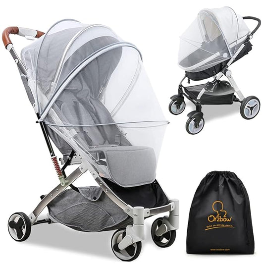 Orzbow Universal Mosquito Net for Stroller, Baby Bug Net with Two-Way Zippers & Storage Bag, Breathable & Foldable Mosquito Nets for Strollers, Car Seat, Bassinet, Cradle, Portable Mini Crib, Grey