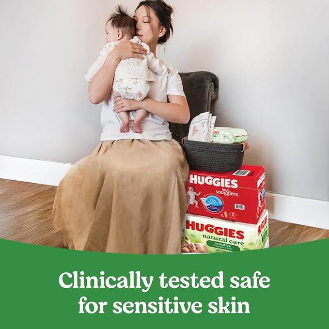 Huggies Natural Care Sensitive Baby Wipes, Unscented, Hypoallergenic, 99% Purified Water, 9 Flip-Top Packs (3 packs of 3), 504 Total Wipes (56 Wipes per pack), Packaging May Vary