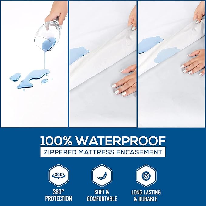 Utopia Bedding Zippered Mattress Encasement Full, 100% Waterproof Bed Bug and Dust Mite Proof Mattress Protector, Absorbent Six-Sided Mattress Cover