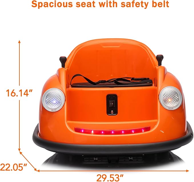 12V Bumper Car for Toddlers, Electric Toy Ride on Battery Car with Kids W/Parent Remote Control, 2-Speed, 360 Degree Spin, Music & LED Lights for Kids, Orange