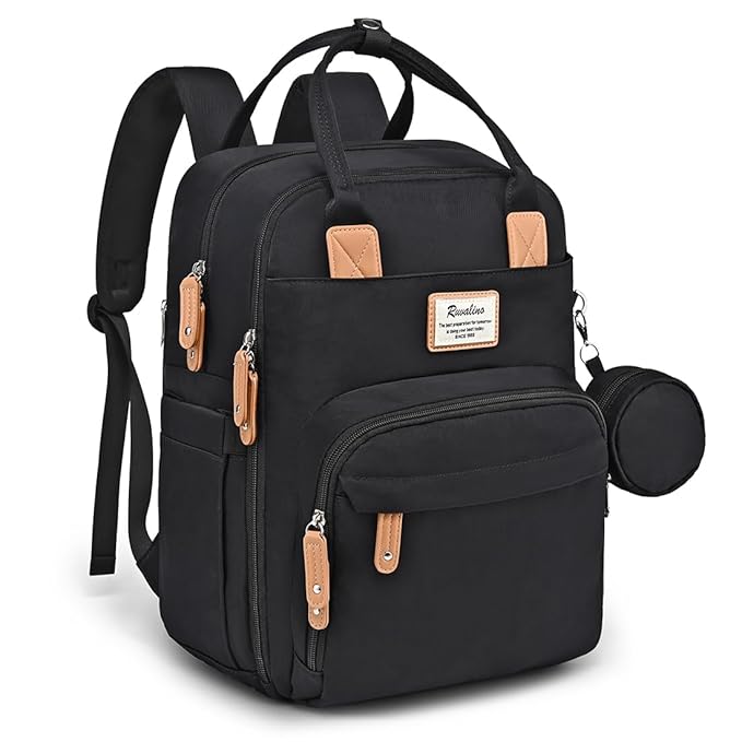 RUVALINO Diaper Bag Backpack, Multifunction Travel Pack Maternity Baby Changing Bags, Large Capacity, Waterproof, Black