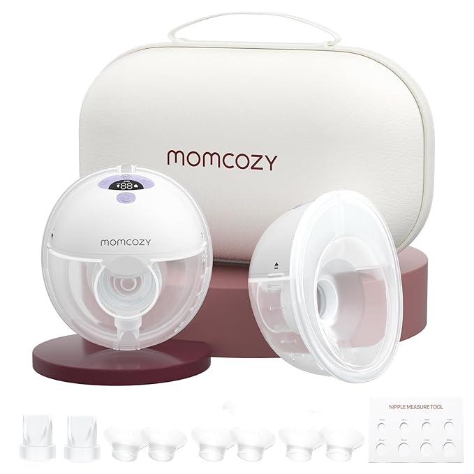Momcozy M5 Hands-Free Wearable Breast Pump, Double-Sealed Flange for Baby-Like Comfort, 3 Modes & 9 Suction Levels, Portable Electric Pump – 24mm, 2-Pack Lilac