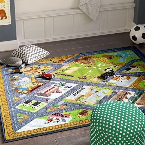 KC Cubs 3x5 Country Farm Construction Car Road Street Rug – Educational Carpet Play Mat for Kids, Toddlers, Nursery, Classroom, Playroom, Baby Daycare