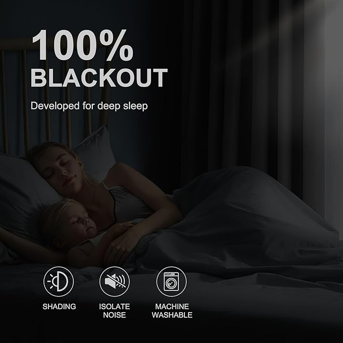 NICETOWN 100% Blackout Curtains for Bedroom Solid Thermal Insulated Grommet Room Darkening Curtains & Drapes Luxury Decor for Living Room Nursery, 42 x 63 Inch, Silver Grey, 2 Panels