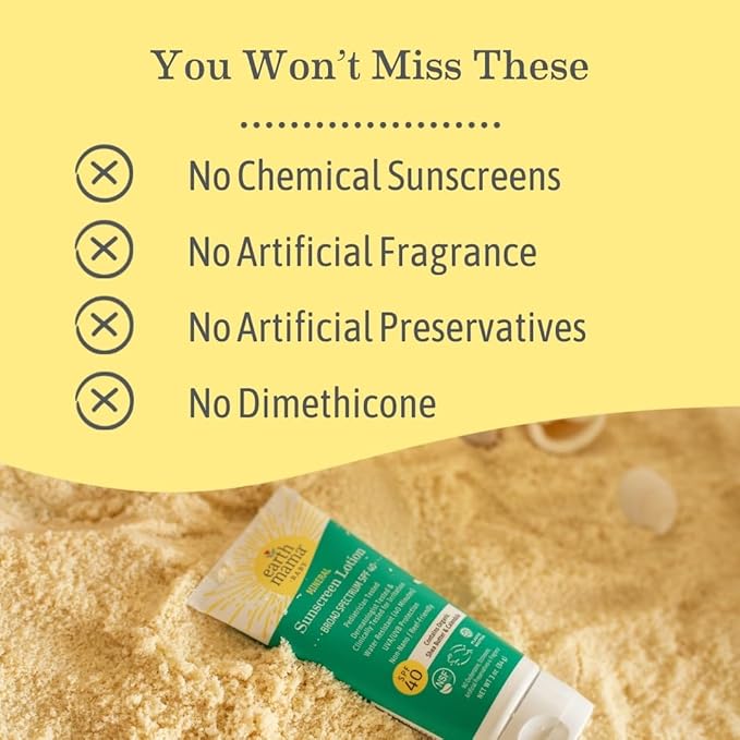Earth Mama Baby Mineral Sunscreen Lotion SPF 40 | Non-Nano Zinc, Natural Water Resistant Sun Cream for Babies, Kids & Adults, 3-Ounce