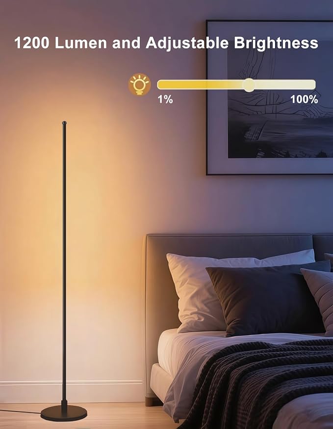 Corner Floor Lamp, Smart RGBICW LED Corner Lamp with App and Remote Control, 16 Million DIY Colors, Music Sync, Modern LED Floor Lamp for Living Rooms, Bedrooms, and Gaming Rooms