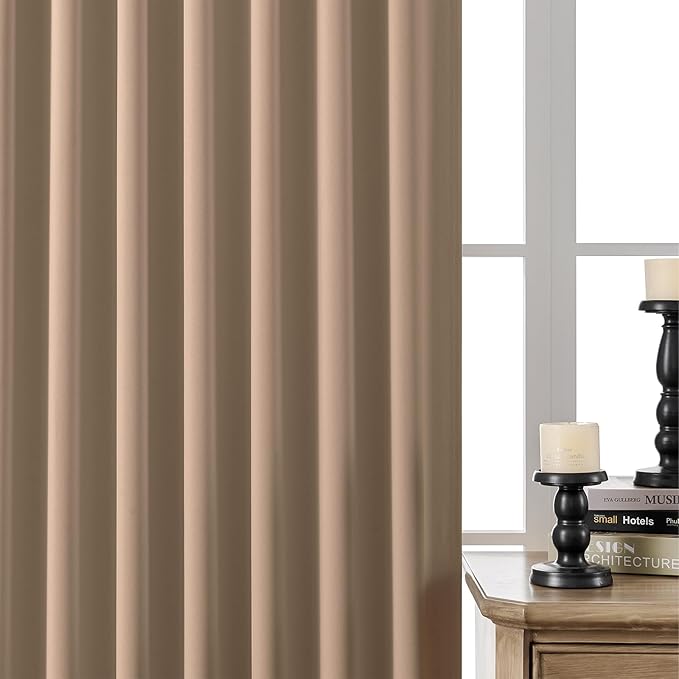 Joydeco Blackout Curtains 96 Inches Long for Bedroom, Thermal Insulated Black Out Curtains 2 Panels Set, Room Darkening Drapes for Living Room Window (W52 x L96 Inch, Khaki)
