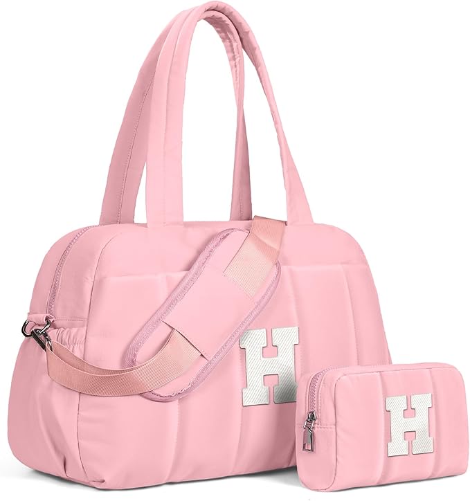 Duffle Bag for Travel, Birthday Gifts for Women, Weekender Bags for Women，Initial Overnight Bag with Wet Pocket，Lightweight Travel Bags Personalized Gym Tote with Makeup Pouch