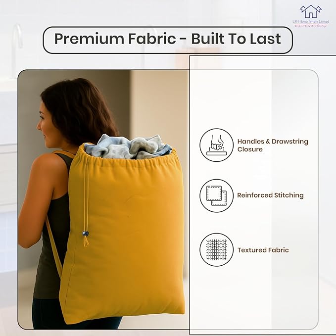 LFH Home Cotton Canvas Large Laundry Bag with Handle, Heavy Duty Drawstring Closure Washable Laundry Bags, School Travel, Home, Hotel, College Dorm, Organizer Sack, Toys Clothes 20x30-Yellow