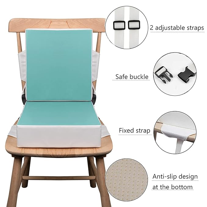 Kalawen Toddler Booster Seat for Dining Table, Upgraded 2Pcs PU Washable Straps Safety Buckle Kids Booster Seat for Table, Portable Travel Increasing Cushion for Chair