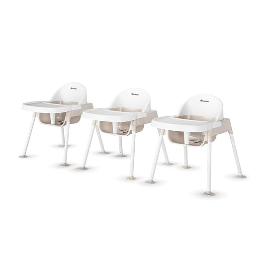 Foundations Secure Sitter Feeding Chairs Multipack, No-Tip Feet, 3-Point Adjustable Harness, Removable Tray, Easy to Clean, Stackable Feeding Chairs, 3 Pack (11 inch)