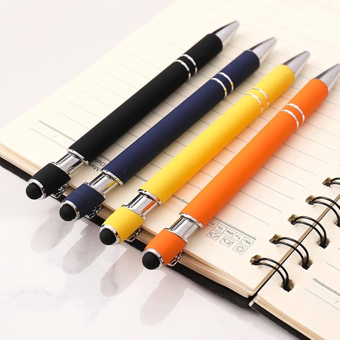 Ballpoint Pen with Stylus Tip, Soft Touch Click Metal Pen, 1.0mm Medium Point, Black Ink, 12 Count(Yellow)
