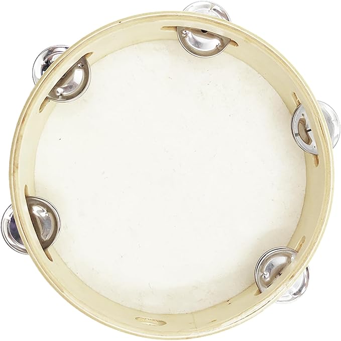 Tosnail 8" Wood Handheld Tambourine - Single Row 5 Pairs Jingles