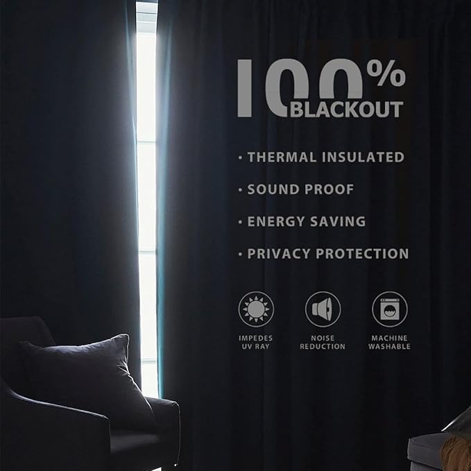 Joydeco Custom Blackout Curtains for Bedroom, Total Blackout Curtains Back Tab & Rod Pocket, Solid Thermal Insulated Window Drapes Luxury Decor for Living Room 1 Panel (Custom Size, Twilight Blue)