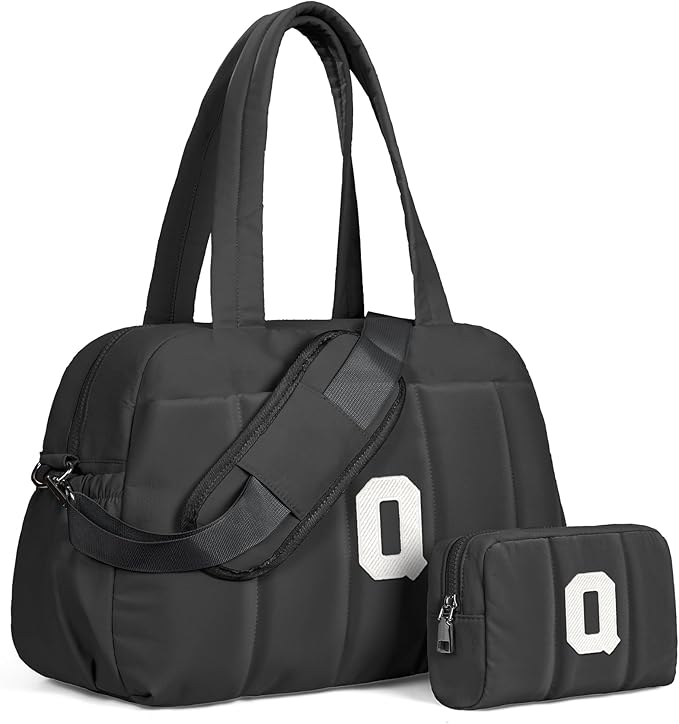 Women Duffle Bag with Initial, Personal Item Travel Bags College Gift for Women，Gym Bag with Wet Pocket，Lightweight Travel Bags Personalized Tote with Makeup Pouch