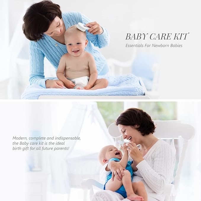 Baby Grooming Kit, 15 in 1 Portable Baby Safety Care Set with 01 Hair Brush Comb Nail Clipper Nasal Aspirator etc for Nursery Newborn Infant Girl Boys Keep Clean(White)