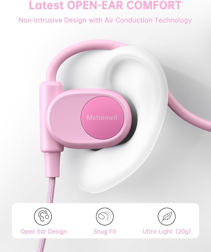 Kid Headphones for School, Air Conduction Open Ear Headphones, 3.5mm Jack Wired Cord, Ultra-Comfort, Ergonomic and Lightweight Design Perfect for School and Outdoor Activities-Pink