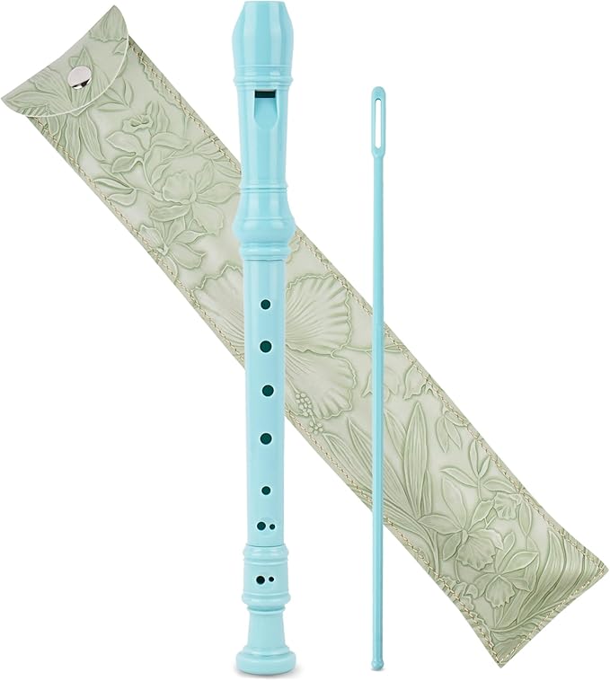 Recorder Instrument for Beginner Kids Adults,8-Hole Soprano Descant Recorder Music Flute with with Cleaning Rod & Leather Case For School Student Home Entertainment(2-Carved Light Green)