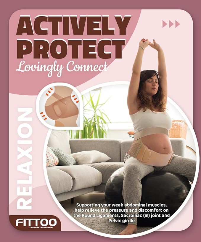 FITTOO Maternity Belt Back Support Belly Band Pregnancy Belt Support Brace Abdominal Binder Waist Support Black XXL