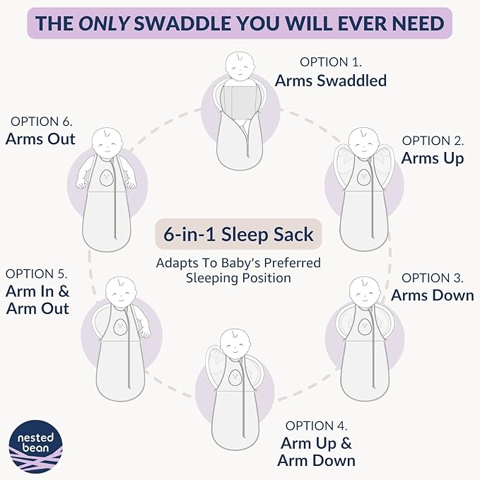 Nested Bean Air 6-in-1 Adaptable Baby Sleep Sack - Unweighted - Comfort & Safety for Natural Sleep, Preferred Arm Position Reduces Startle Reflex, Better for Baby, SM (13-18.5 lbs.) Sage