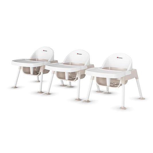 Foundations Secure Sitter Feeding Chairs Multipack, No-Tip Feet, 3-Point Adjustable Harness, Removable Tray, Easy to Clean, Stackable Feeding Chairs, 3 Pack (7 inch)