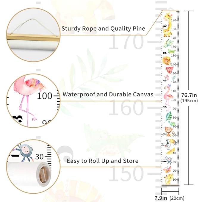 Baby Growth Chart for Wall - Height Chart for Kids Nursery Decor Wall Hanging Measurement Ruler with Black Wood Scroll Toddlers Kids Room Decor Birthday Christmas Gifts for Boys Girls 79"X7.9" (Bear)