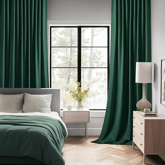 MIULEE Hunter Green Back Tab Blackout Curtain 96 Inch Long 2 Panels Set for Living Room Bedroom, Rod Pocket/Pinch Pleat Thermal Insulated Room Darkening Pleated Floor to Ceiling Drapes