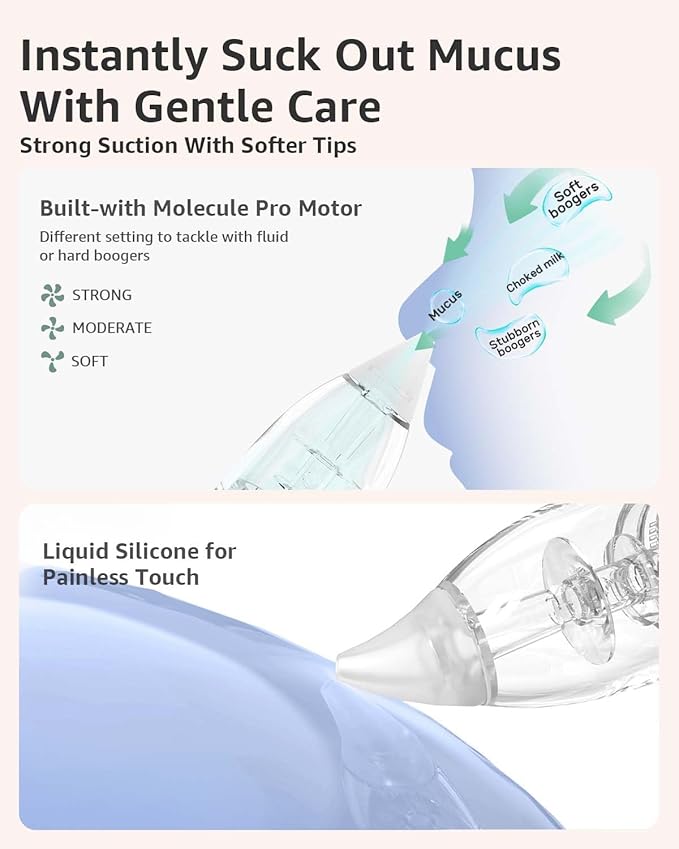 GROWNSY Nasal Aspirator for Baby with 2 Larger Suction Chambers and 6 Food-Grade Soft Silicone Tips, Grey