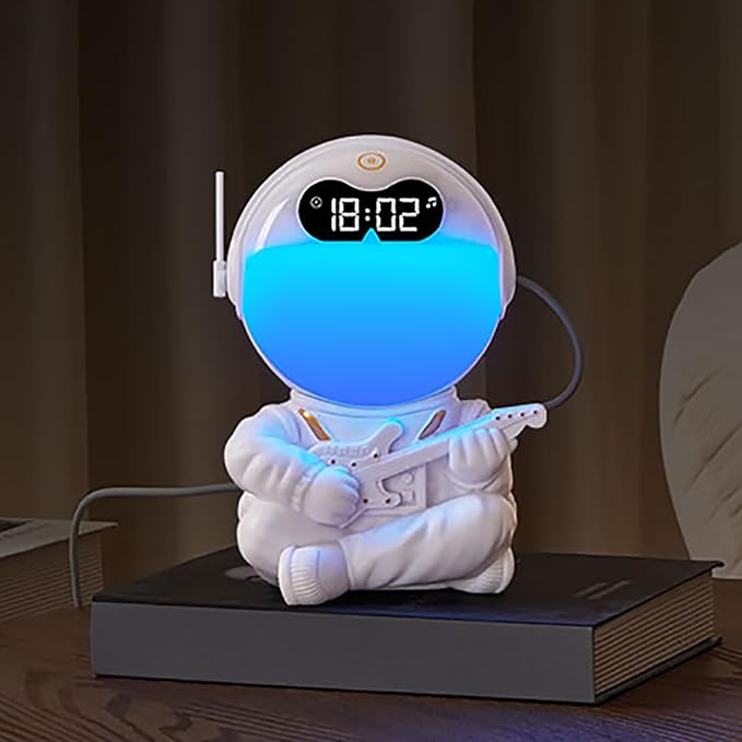 Astronaut Kids Sunrise Alarm Clock, 7 Dimmable Light Wake Clock for Teens, White Noise Bluetooth Speaker with 9 Soothing Sounds, Best Modern Alarm Clock for Heavy Sleepers, Adults, Boys in Bedroom
