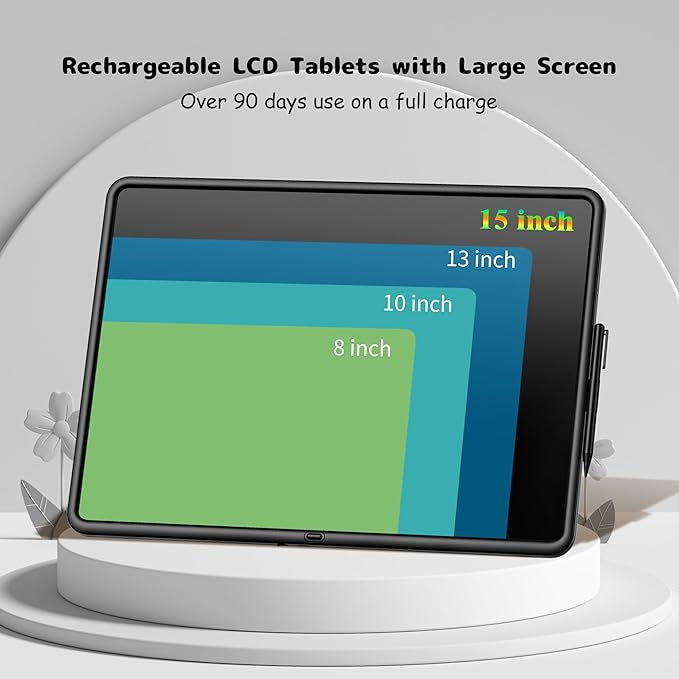 15 Inch LCD Writing Tablet for Kids, Large Kids Drawing Pad, Rechargeable Drawing Tablets, Drawing Supplies Toys Gifts for 3-8 Year Old Girls Boys, Black Drawing Board
