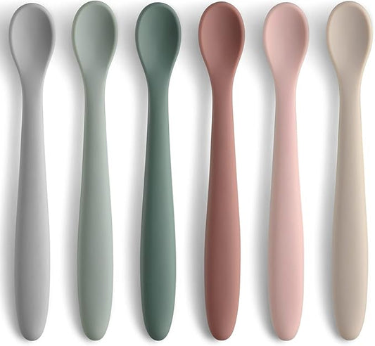 6-Piece Silicone Baby Feeding Spoons, First Stage Infant Spoons, Soft-Tip Easy on Gums I Baby Training Spoon | Infant Utensils Feeding Supplies, Dishwasher & Boil-proof