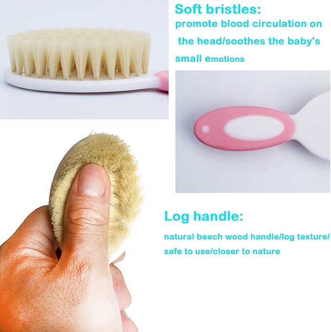 Baby Hair Brush &Silicone Baby Cradle Cap Brush Set, for Newborns & Toddlers-Natural Soft Goat Bristles-Ideal for Cradle Cap-Perfect Baby Registry Gift (Blue)