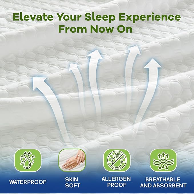 Premium Tencel King Mattress Protector in White, Natural and Skin Soft, Enjoy Our Waterproof Mattress Cover Fitted with A Deep Pocket, Hypoallergenic, Breathable, Noiseless and Absorbent
